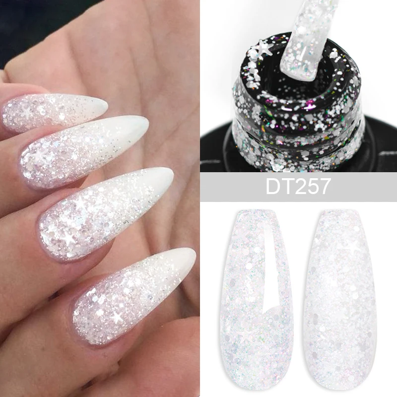 MEET ACROSS 7ml White Snowflakes Gel Nail Polish Glitter Christmas Sequins Gel Semi Permanant Soak Off Nail Art Varnish Manicure