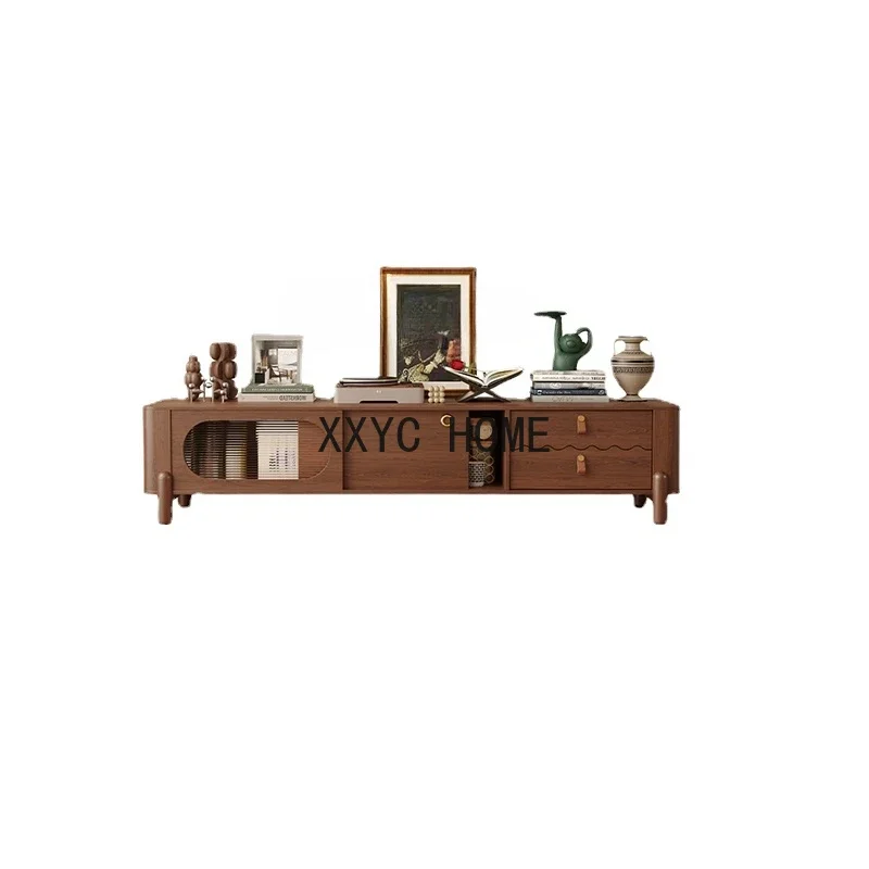 

Solid Wood Antique Style Retractable TV Cabinet Living Room Small Apartment Side Cabinet French Retro