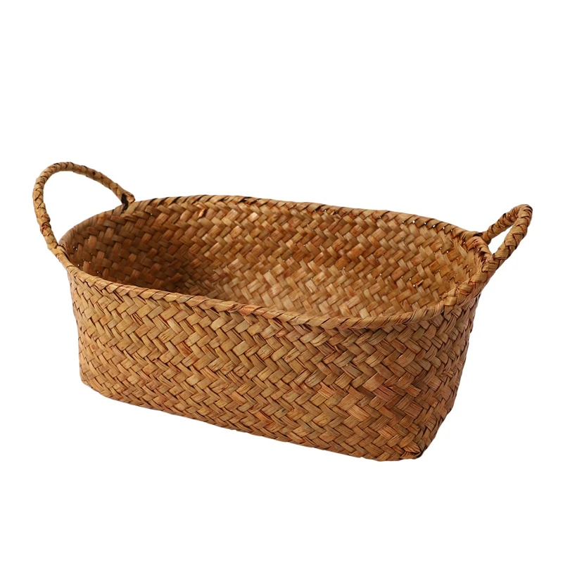 Cesta de armazenamento de tecelagem de vime para cozinha artesanal prato de frutas rattan piquenique comida pão pão diversos recipiente de limpeza caso