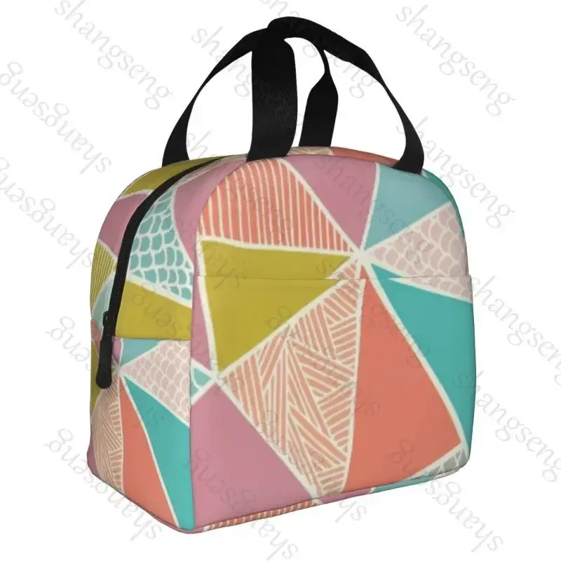 Colored geometric triangle Lunch bag insulated lunch box bag students office workers carry lunchs box bag insulated Lunch Pack