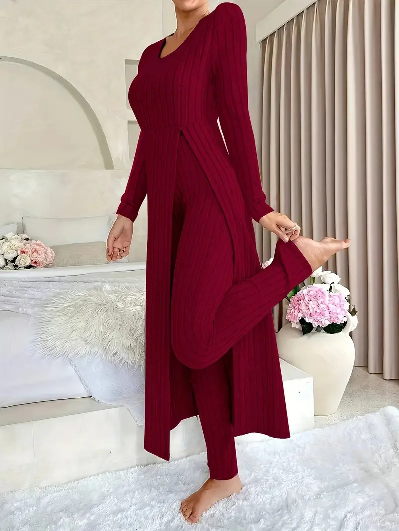 Fashion Knitted Pant Sets Ladies Sweater Suit Vintage Fashion Ladies Two Piece Set