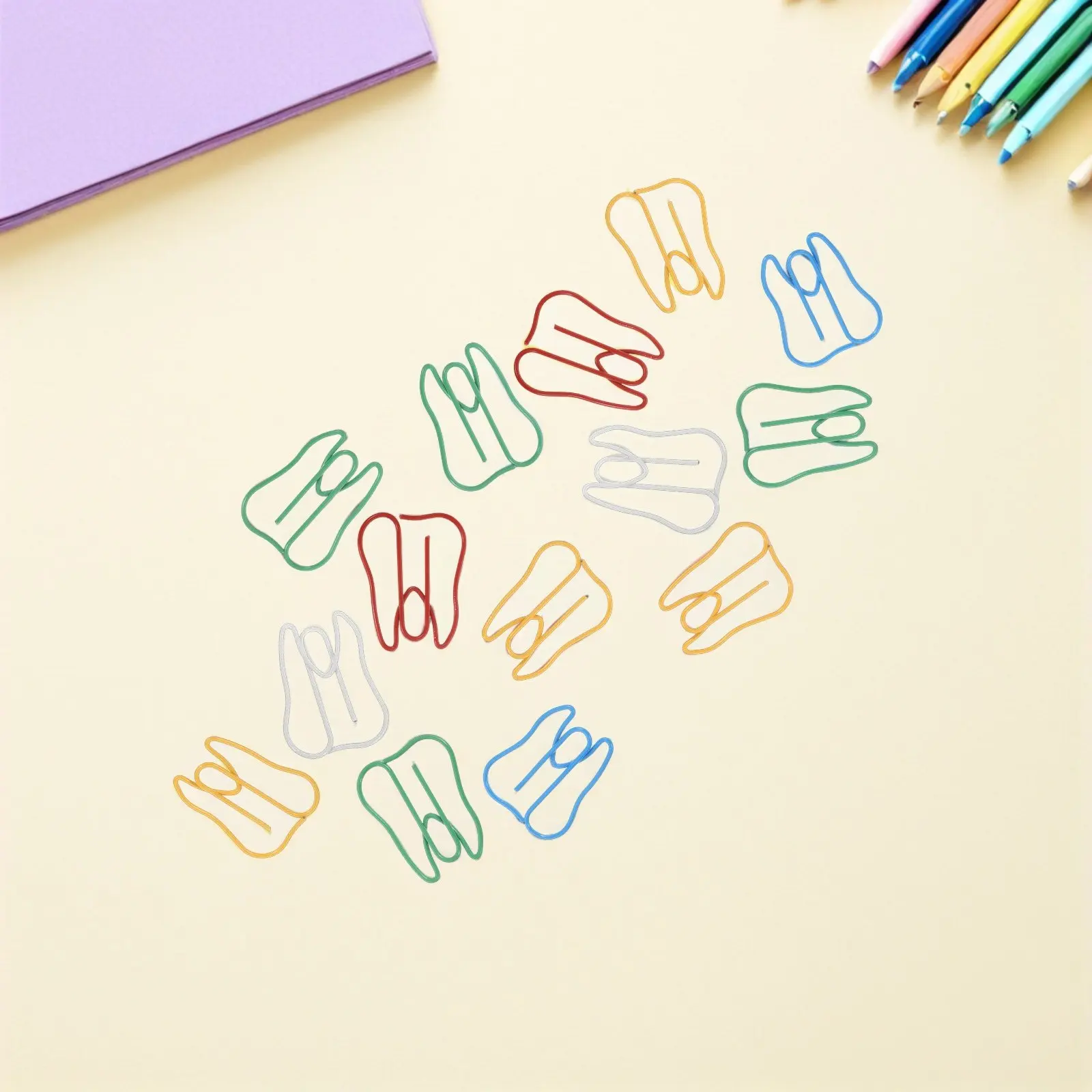 

100Pcs Tooth Shaped Metal Paper Clips Cute Fun Creative Office School Home Stationery Bookmark Memo Clip Bulk Colorful