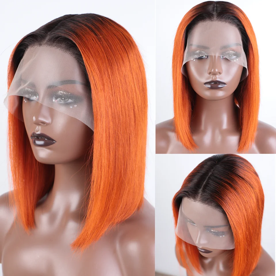 Ginger Orange Straight Bob Wig 13x6x1 Transparent Lace Wig Ginger Lace Front Human Hair Wigs For Women Highlight Wig Human Hair