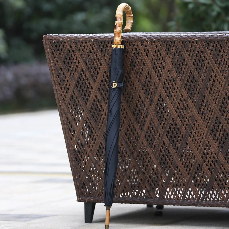 

Plus Japanese Hook Bamboo Straight Umbrella Windproof Special for rainstorm High class Twin Black Umbrella Long Handle Male