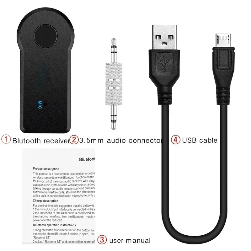 2 In 1 Wireless Bluetooth Music Audio 5.0 Receiver 3.5mm Streaming Car A2DP Headphone AUX Adapter Connector Mic Handfree Player