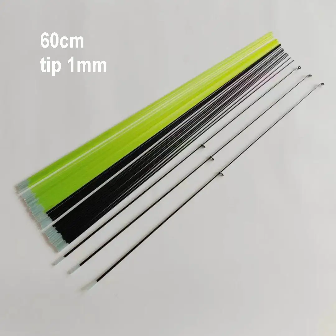 GF00 GF60 Punta de caña de pescar de fibra de vidrio de 60 cm, diámetro de la punta de 1 mm, extremo de 3.6 mm - 5 mm, amarillo fluorescente o negro, sin anillas