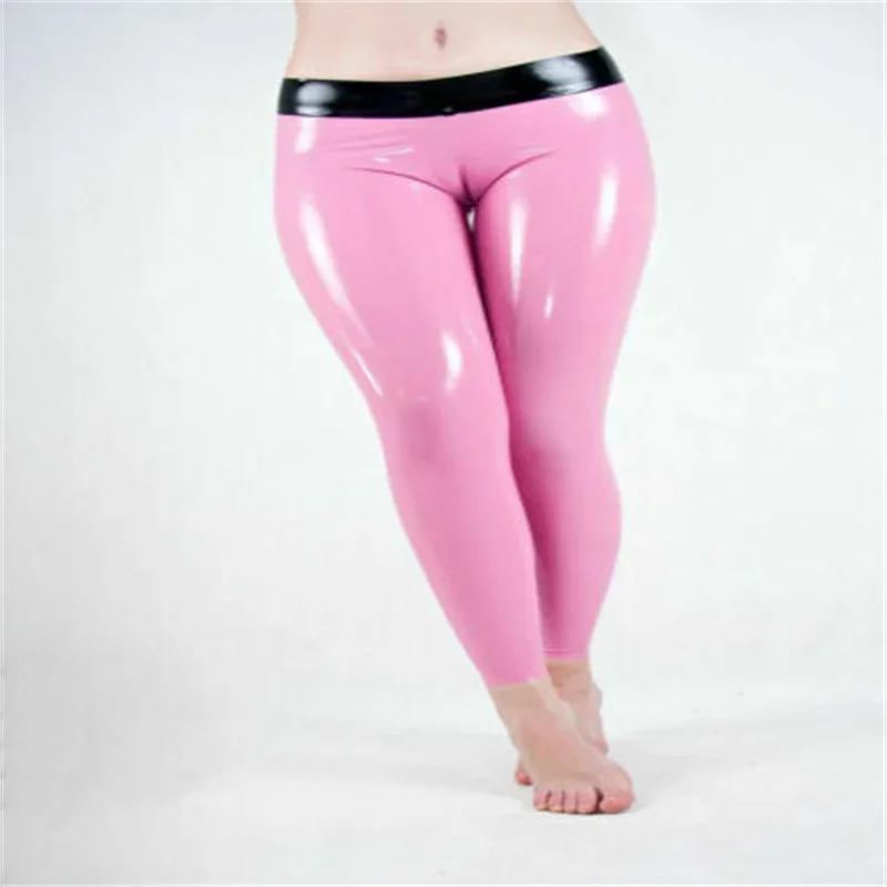 

Latex leggings Latex Long Tight Pants Pink with Black Tights Pants Rubber Latex Trousers