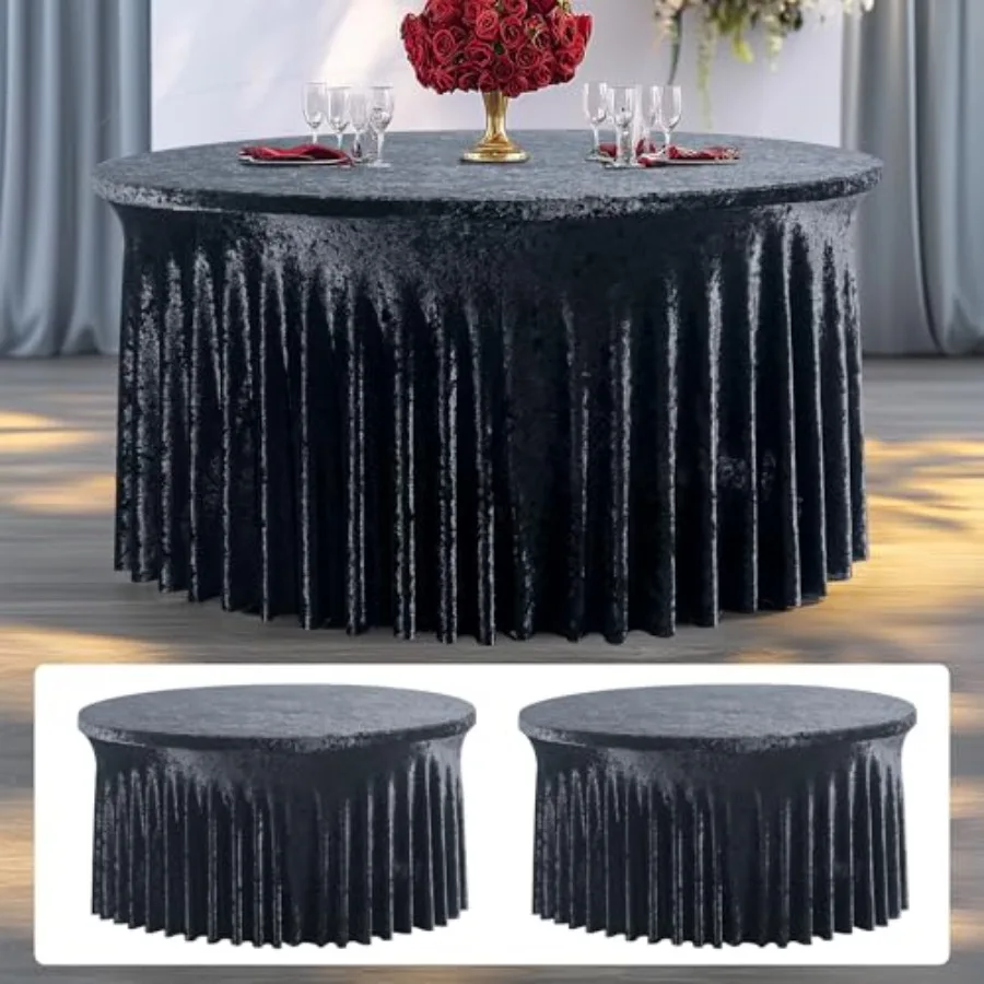 

2 Pack Velvet Round Tablecloth 60 inch Thick Shiny Velour Stretch Fitted 5Feet Round Tablecloths 120 inch Wrinkle Free Spandex