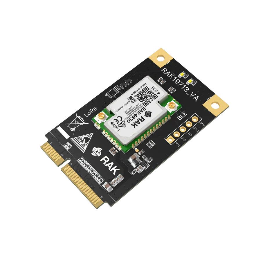 

RAK19713 Mini PCIe Module for LoRa® LoRaWAN® Mini PCIe module for Linux gateways, CM4 carrier boards, and industrial PCs