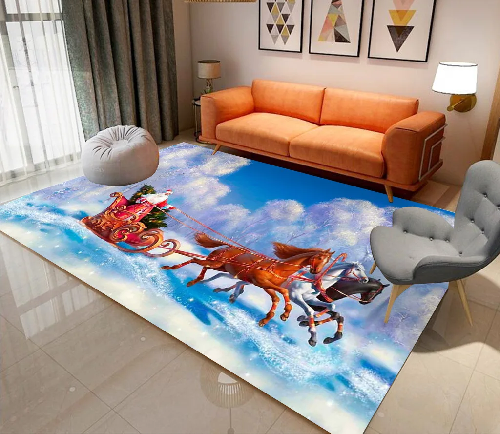 Christmas Santa Elk Pattern Carpet Home Bedroom Bathroom Kitchen Floor Decoration Entrance Door Mat Anti-Slip 