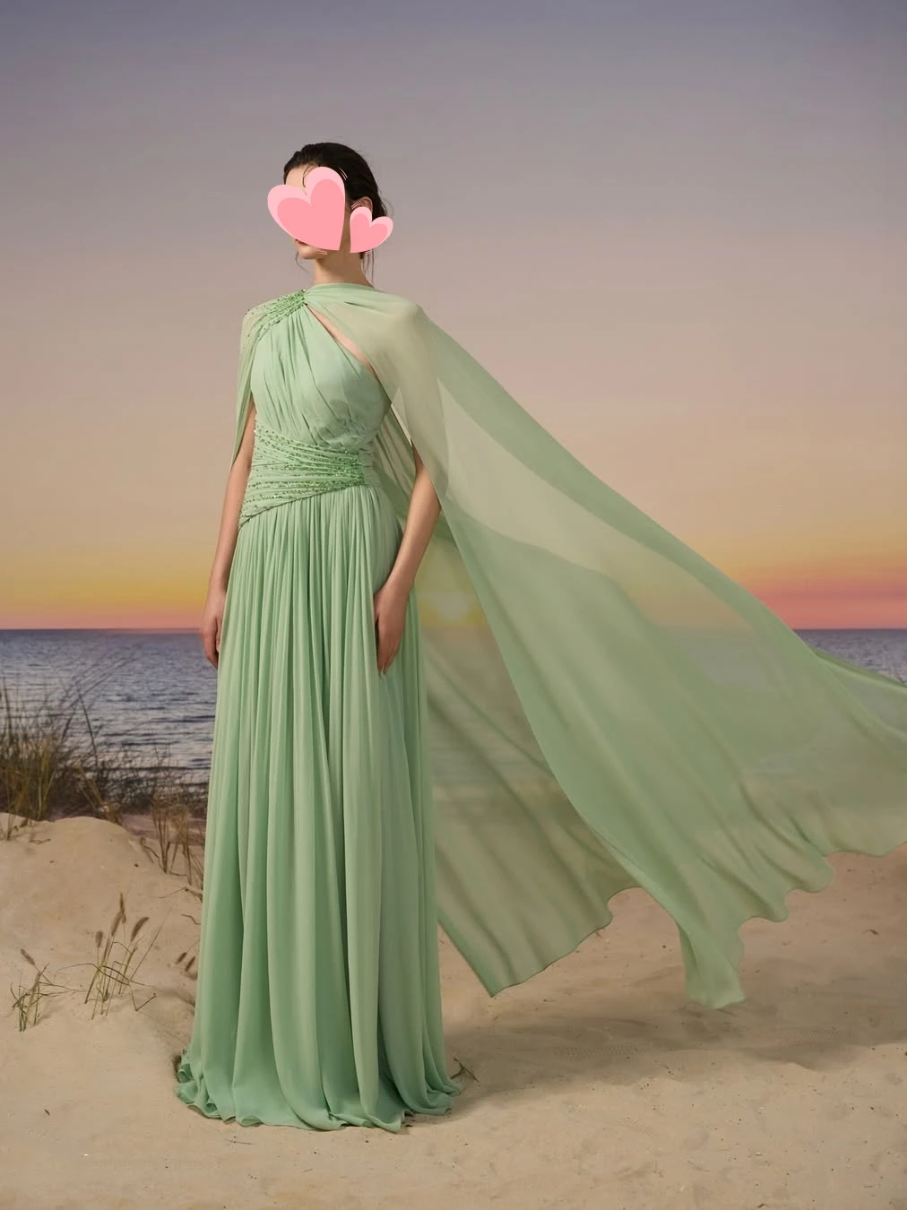 Oisslec Dress Elegant Vintage Sweet Green Beads Chiffon Ruffle Ribbon Customized Formal Occasion Prom Dress Evening Party Gowns