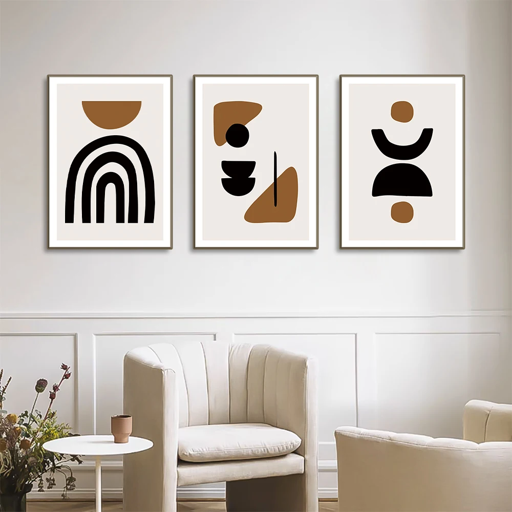 Vintage Abstract Geometric Poster Black Brown Gallery Art Decor Artworks Wall Posters Digital Prints Pictures for Living Room