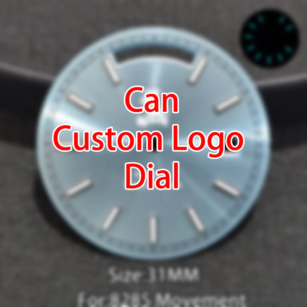 

Can Custom Logo Dial 31MM For 8285 Movement Watch Dial Dual Calendar Watch Dial Accessories Blue Green Luminous Sterile Dial