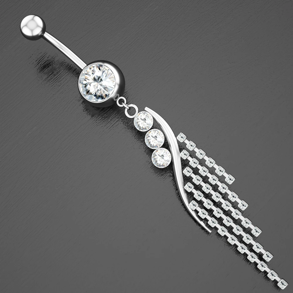 Flower Butterfly Dangled Belly Button Rings, Stainless Steel