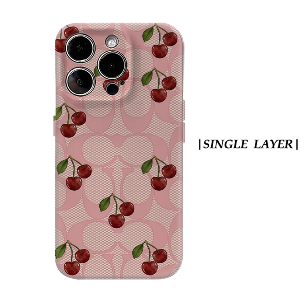 Roze Mesh Cherry Telefoonhoesje voor Magnetische telefoonhoes voor IPhone 17 16 15 14 13 Pro Max Plus Enkele dubbellaagse stoere hoes