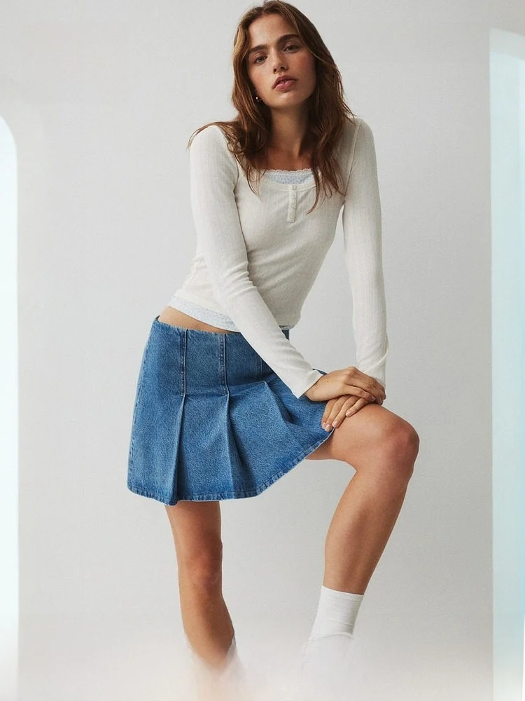 

H&M Summer Women's Casual Style Long Sleeve T-Shirt Layered Effect Polyester Spandex Blend Standard Fit Daily Wear 1316920
