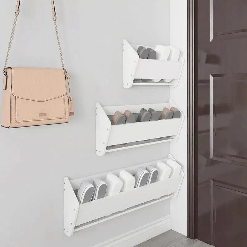 Ultrathin Shoe Rack Behind The Door Simple Dormitory Narrow Shoe Cabinet Home Space-Saving Shelf Sticker Wall Hanging Free Punch