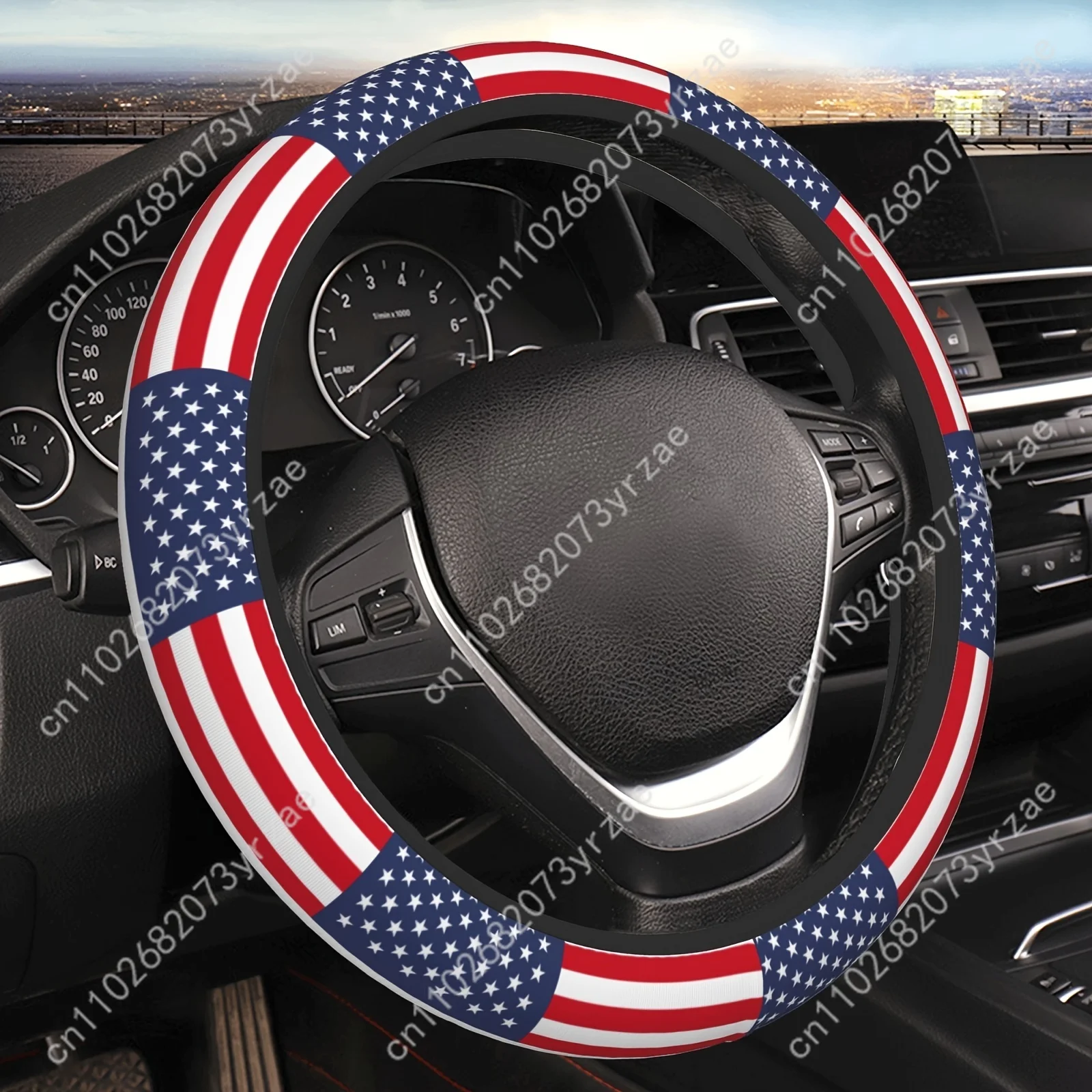 

American Flag Car Steering Wheels Cover Universal Type Environmental Friendly Comfortablenon-slip Breathable Steering Wheel Wrap