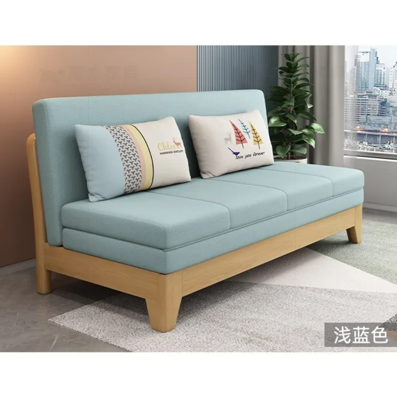 Solid wood sofa bed dual-purpose foldable living room, 1.2 meters pull-out study folding bed 1.5m wide bed with light