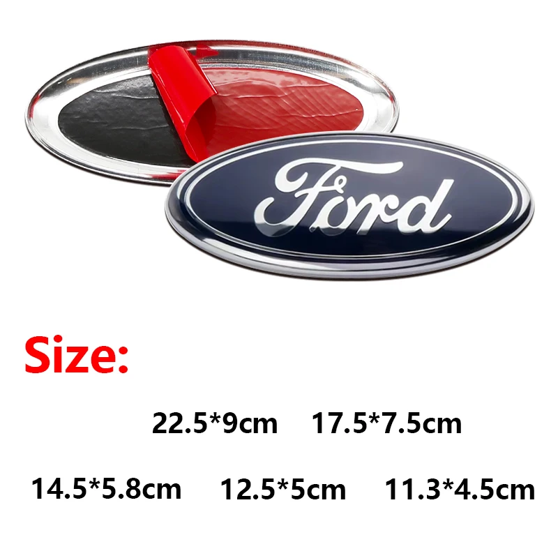 Emblema in Metallo per Cofano Anteriore e Bagagliaio Posteriore Auto 11.3~22.5cm, Adesivo con Bordo Blu per Ford Fiesta Mondeo Focus Fusion Escape