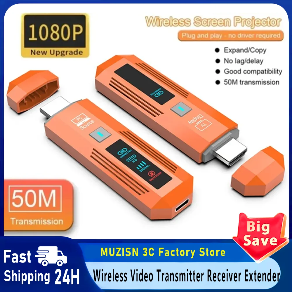 

Беспроводной видеопередатчик и приемник на 50 м, HDMI-совместимый адаптер для дисплея, кабель для зеркального отображения экрана с камеры, ПК или ТВ на телевизор