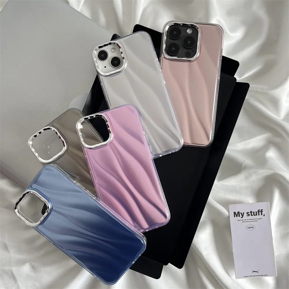 Trendy Solid Color ripple Phone Case For iPhone 15 Pro Max 11 12 13 14 pro Max Dual Layer Cover Shokcproof Cases for women Man