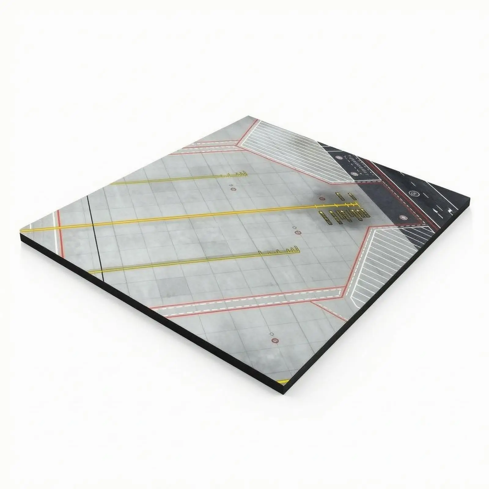 Wooden Display Stand for Aircraft Models with Detailed Airport Taxiway Layout and Angled View