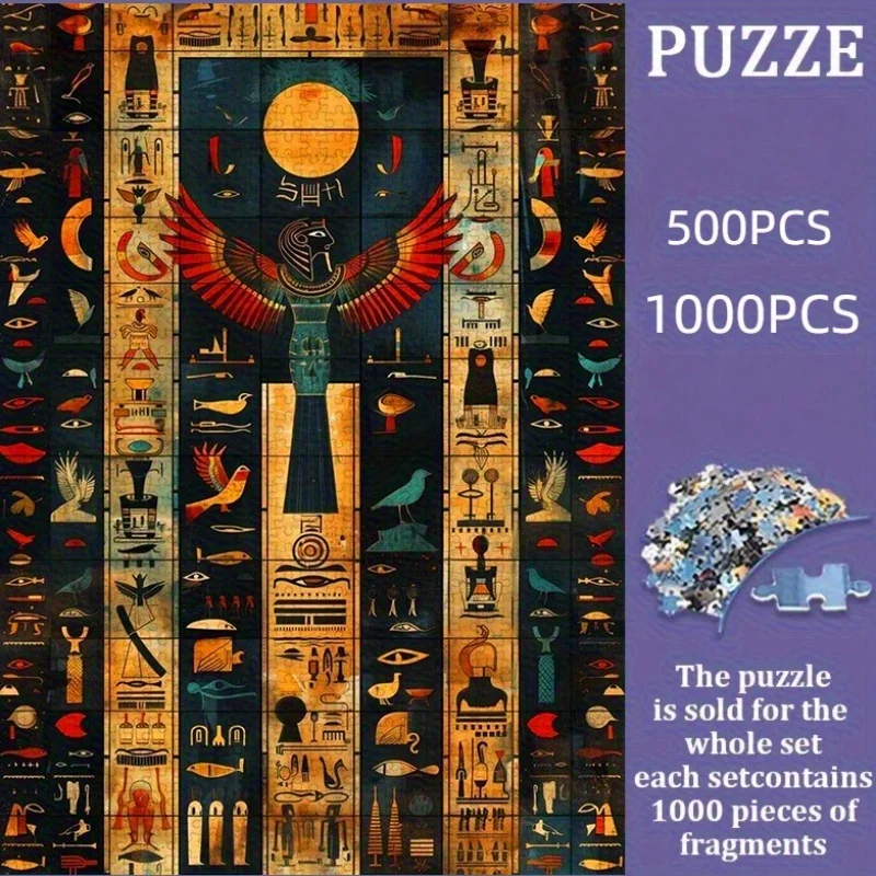 500/1000 Stück Puzzle, DIY-Papierpuzzle, ägyptisches Pharao-Wandbild, verdicktes weißes Kartenmaterial, geeignet für interaktive Stichsägen,