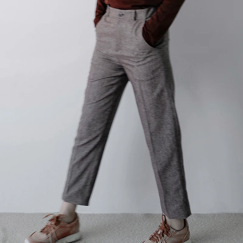 

Board Main Line GM Bordeaux Red Linen Woolen Skinny Pants Retro Sle mid Waist Straight Leg Seven/Nine Length