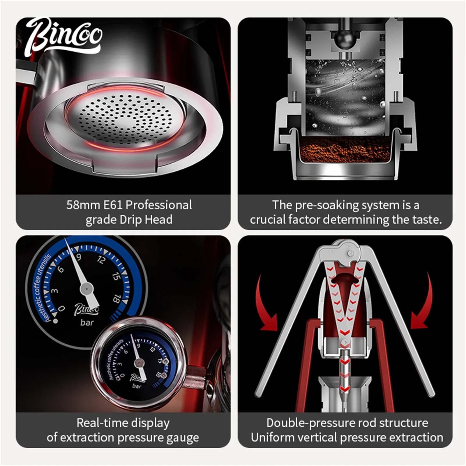 Bincoo Hand Pressed Coffee Machine Double Pull Rod Manual Italian Concentrator Extraction Small Household Semi Automatic Maker