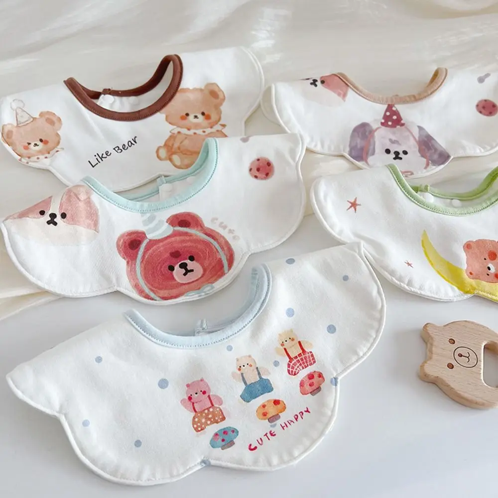 

Cartoon Anti-vomiting Bibs Flower Shape Rotatable Baby Cotton Bibs Round Neck Cotton Yarn Baby Drooling Bibs