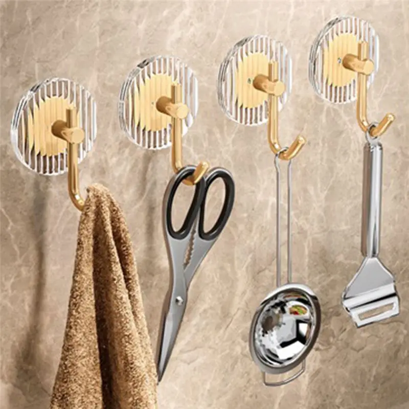ABJS Selbstklebende Wandhaken, Acryl-Duschhaken zum Aufhängen, goldene selbstklebende Haken, Handtuchhalter, Badezimmerzubehör, 3 Stück