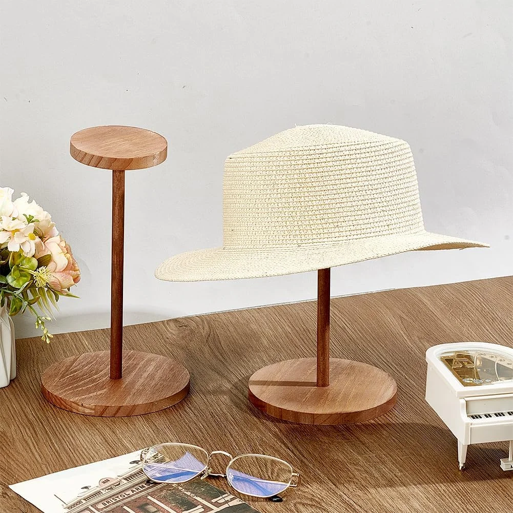 Hat Display Stand Rustic Wood Hat Rack Holder Stand Vintage Wig Holder Jewelry Display Riser Helmet Organizer Storage for Home