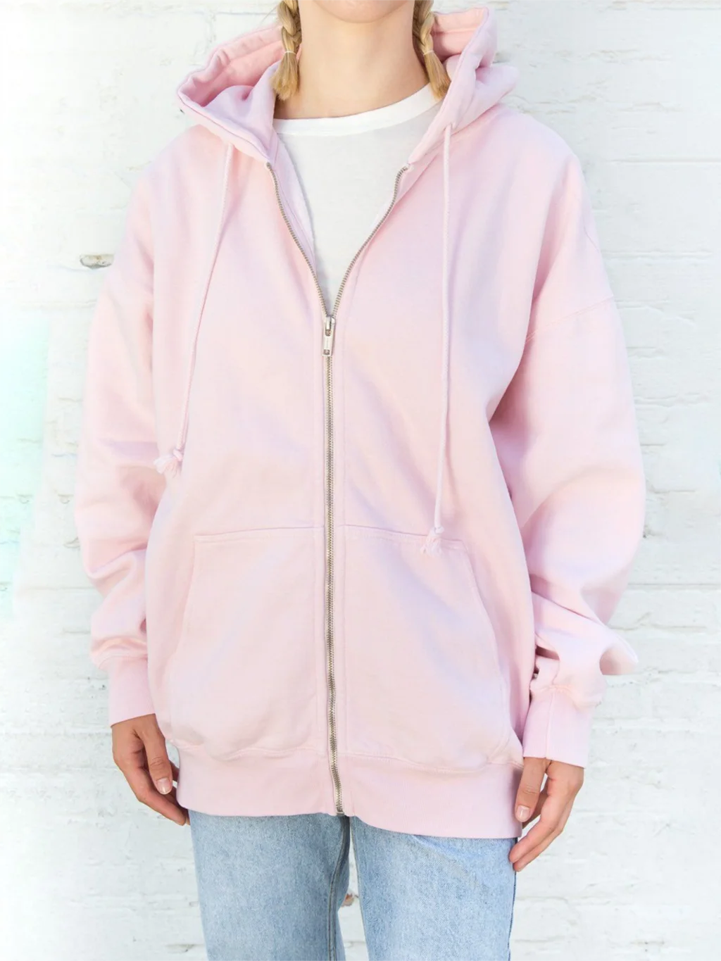 Sweet Pink Oversized Hoodie Autumn Long Sleeve Hooded Zip-up Cotton Sweatshirt Casual Preppy Style Hoodies Cute Top For Woman