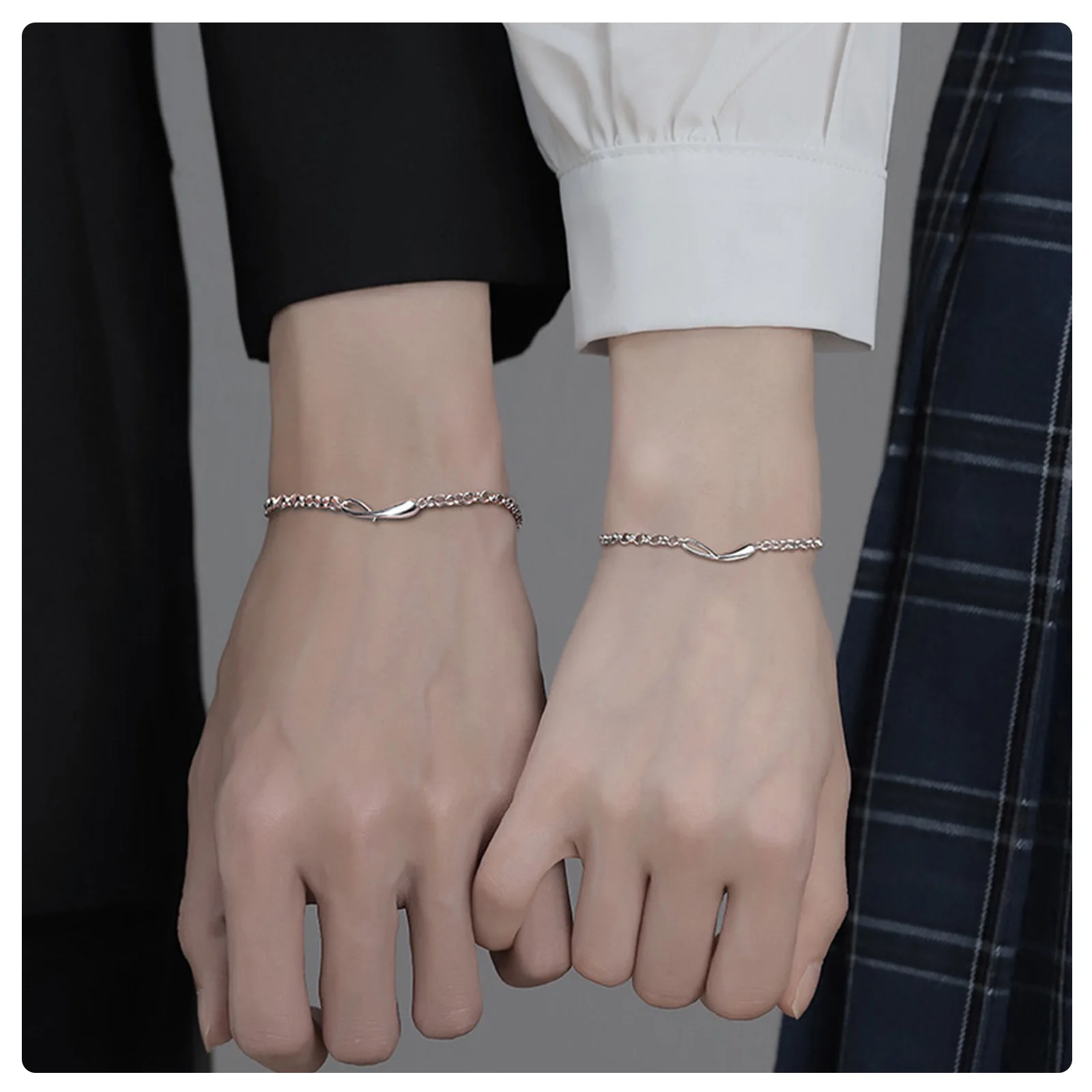 Matching His Hers Twist Hook Bracelets,Silver Chain Pair Adjustable Wrist Jewelry For Couple Dating Valentine