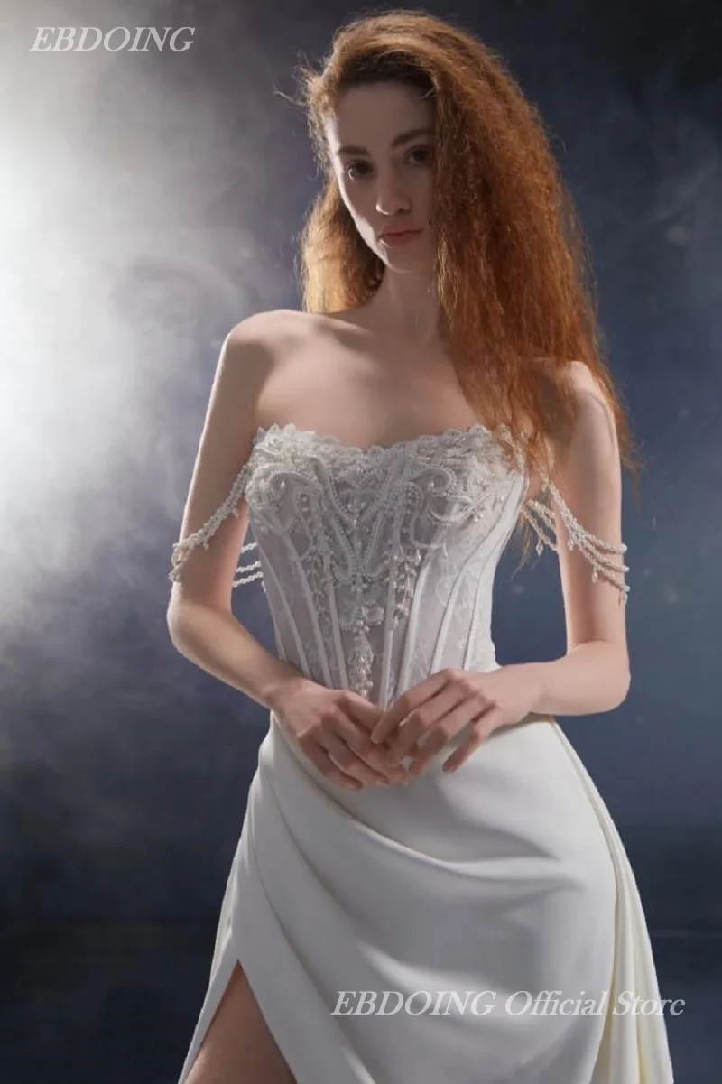 Newest Wedding Dresses A-Line Boat Neck Neckline Sexy With Split On The Leg Customized Vestidos De Novias
