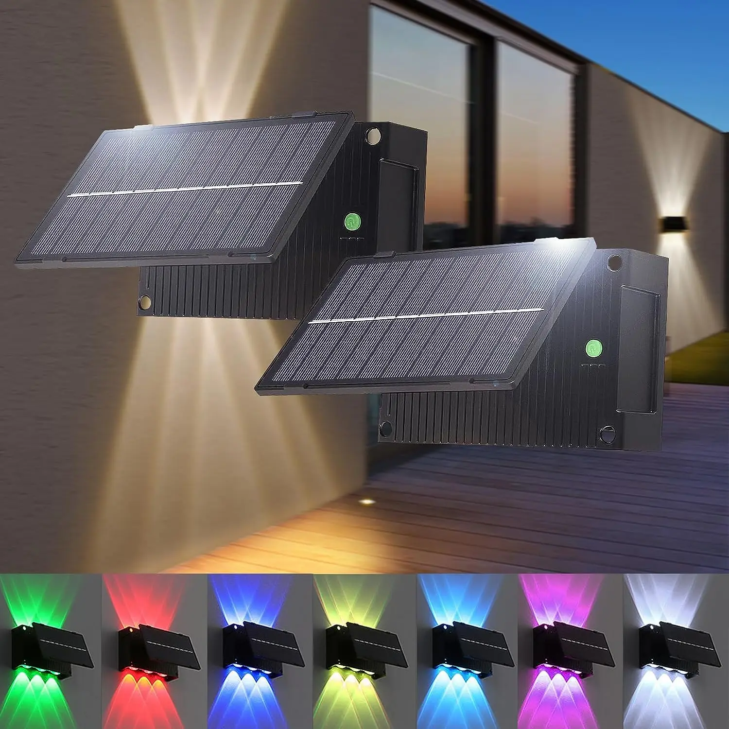 Solar Wall Lights Outdoor Sconce Light Outdoor Color Changing Intelligent Light Control Lamp Exterior for Porch Patio Decorative