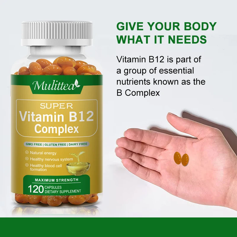 Mulittea  Vitamin B Complex Capsules (B12 B1 B2 B3 B5 B6 B9 Folic Acid &Biotin) for Skin Care Relieve Fatigue Improve Digestion