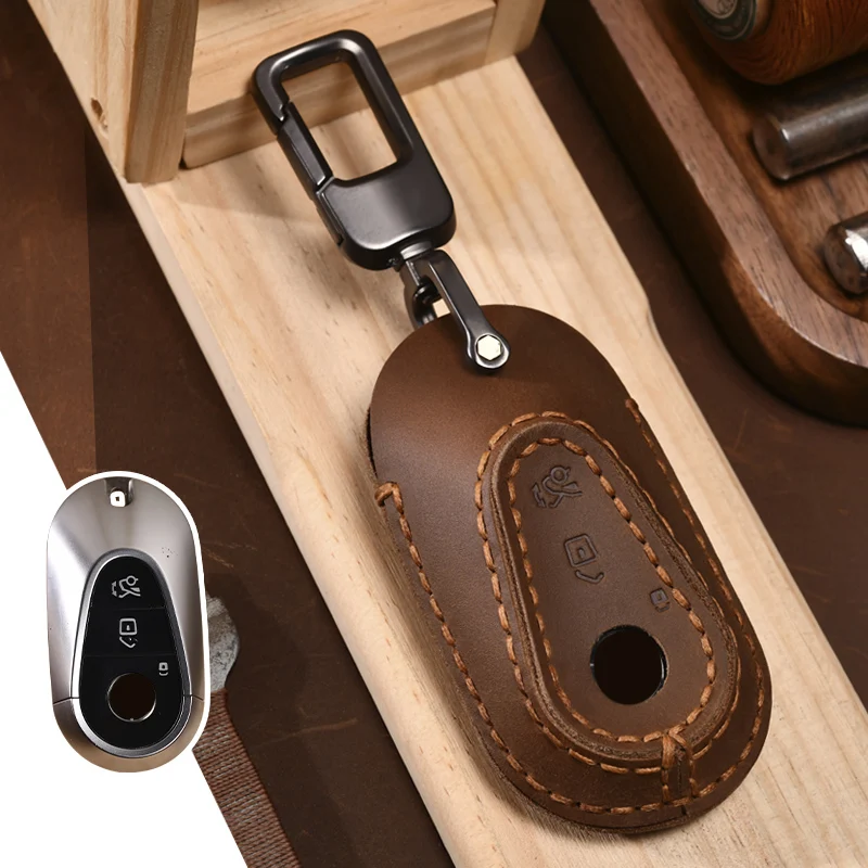 Leather Car Key Cover For Mercedes Benz 2020 2021 C /S Class W223 W206 S350 S350L S400 S400L S450 S450L S500 S500L Protector