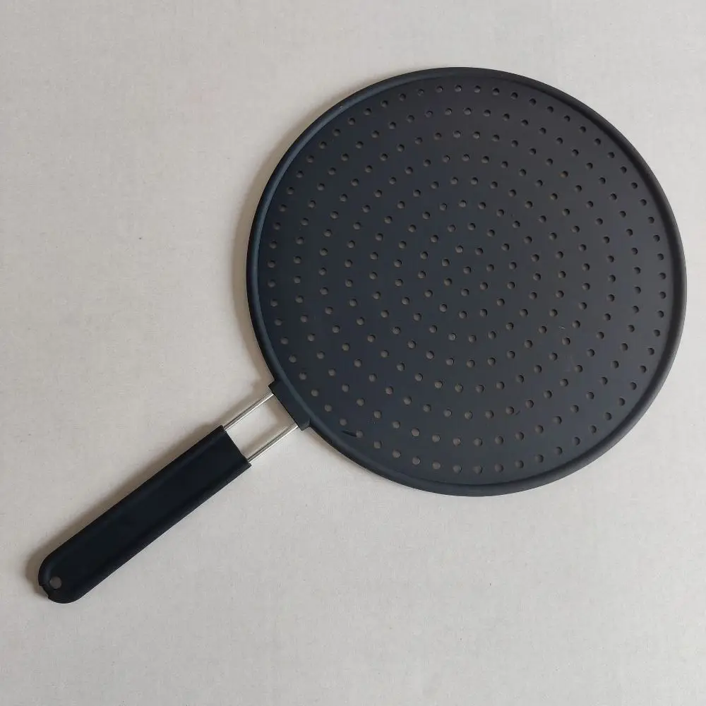 Heat Resistant Kitchen Splash Plate with Handle Splash-proof Silicone Splatter Screen Easy Clean Hollow Out