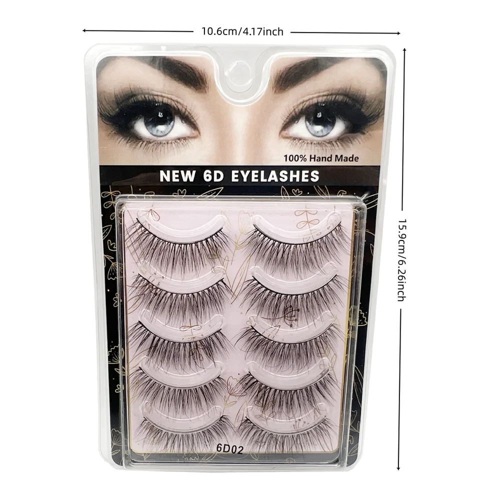 5 Pares de Pestañas Ojo de Gato con Maquillaje Fino y Natural, Rollo D 12-17mm 3D Naturales, Pestañas Postizas en Múltiples Piezas, Suaves 3