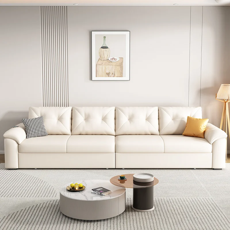 مخصص. [متجر رائجة البيع] 2025 نموذج جديد أريكة سرير حديث بسيط جلد البقر باو الجلود شقة صغيرة غرفة المعيشة الجلوس و S