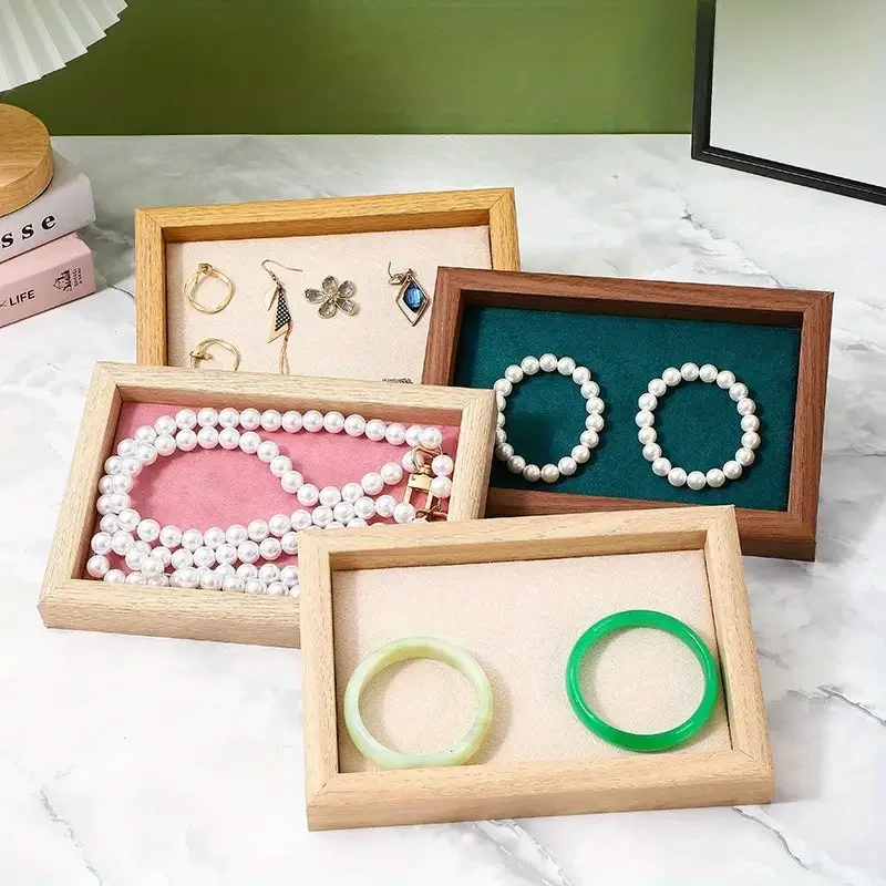A walnut jewelry display tray with velvet pads, suitable for rings, earrings, studs, necklaces, bracelets, bracelets - elegant s