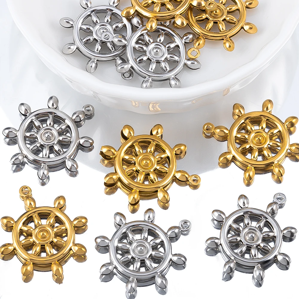 10 قطعة الفولاذ المقاوم للصدأ بحار قارب الدفة قلادة 18K مطلية بالذهب اللون الحفاظ على DIY بها بنفسك مجوهرات اكسسوارات قلادة المواد #6