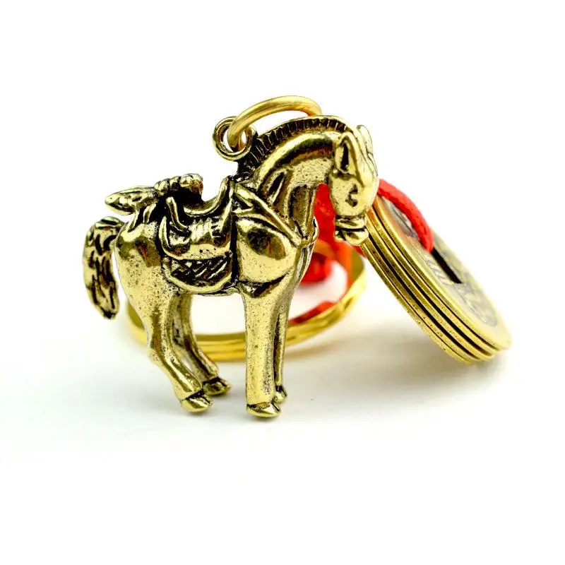 Porte-clés de voiture en laiton, pendentif de voiture, Win Fortune, cheval du zodiaque, pendentif créatif
