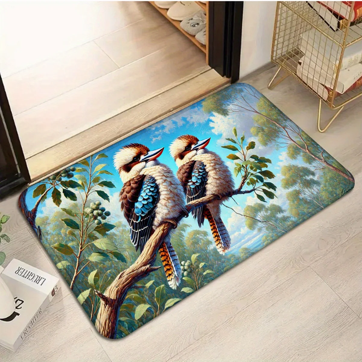 VIKAMAColorful Blue-Winged Kookaburra And Lush Greenery Design Entrance Carpet Welcome Floor Mat Home Decor Outdoor Floor Rugs