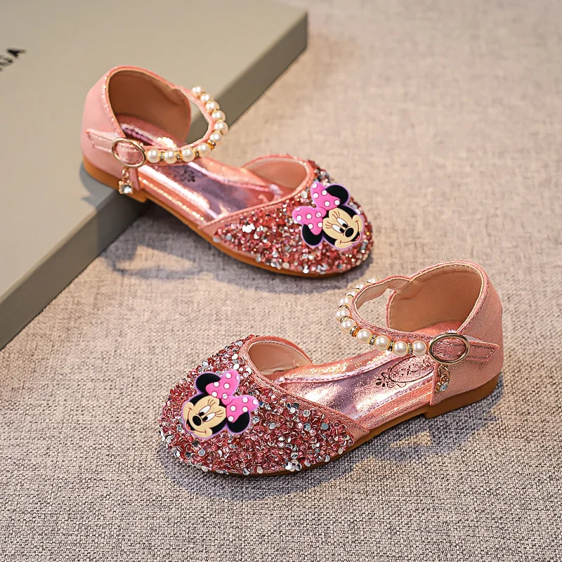 

Disney Mickey Mouse Spring & Autumn Girls Sandals Low Heel Pumps Sequin Princess Shoes Flat Baotou Dance Shoes