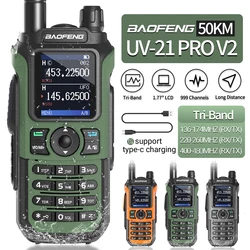 Baofeng-walkie-talkie UV-21 Pro V2, dispositivo inalámbrico con frecuencia de copia, resistente al agua, 16 KM de largo alcance, linterna tipo C, cargador UV 5R, Radio Ham