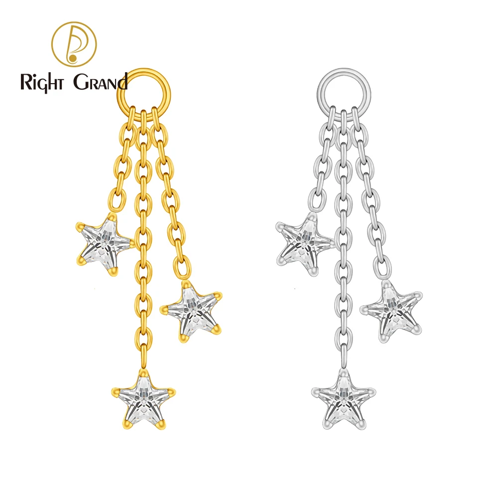 Right Grand Pingente pendente de titânio ASTM F136 com estrela e zircônia cúbica, delicado, triplo, hélice, argola, cartilagem, para piercing, joia