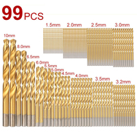 99Pcs HSS Twist Ti-plated Twist Bit Drill Bit Set Titanium Coated Drill Bits Tool Anti-rust Wear Protection Round Shank Tool